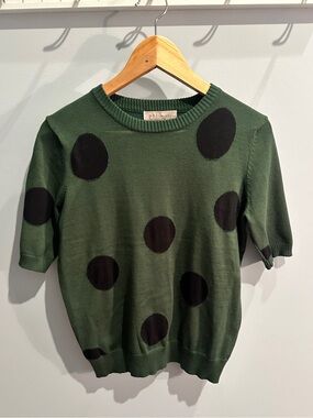 Philosophy Olive Green Crewneck Sweater with Black Dot Accent